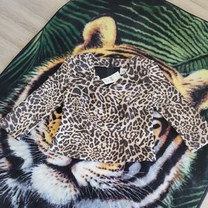 CAbi Leopard Print 3/4 Sleeve Top in Brown and Black